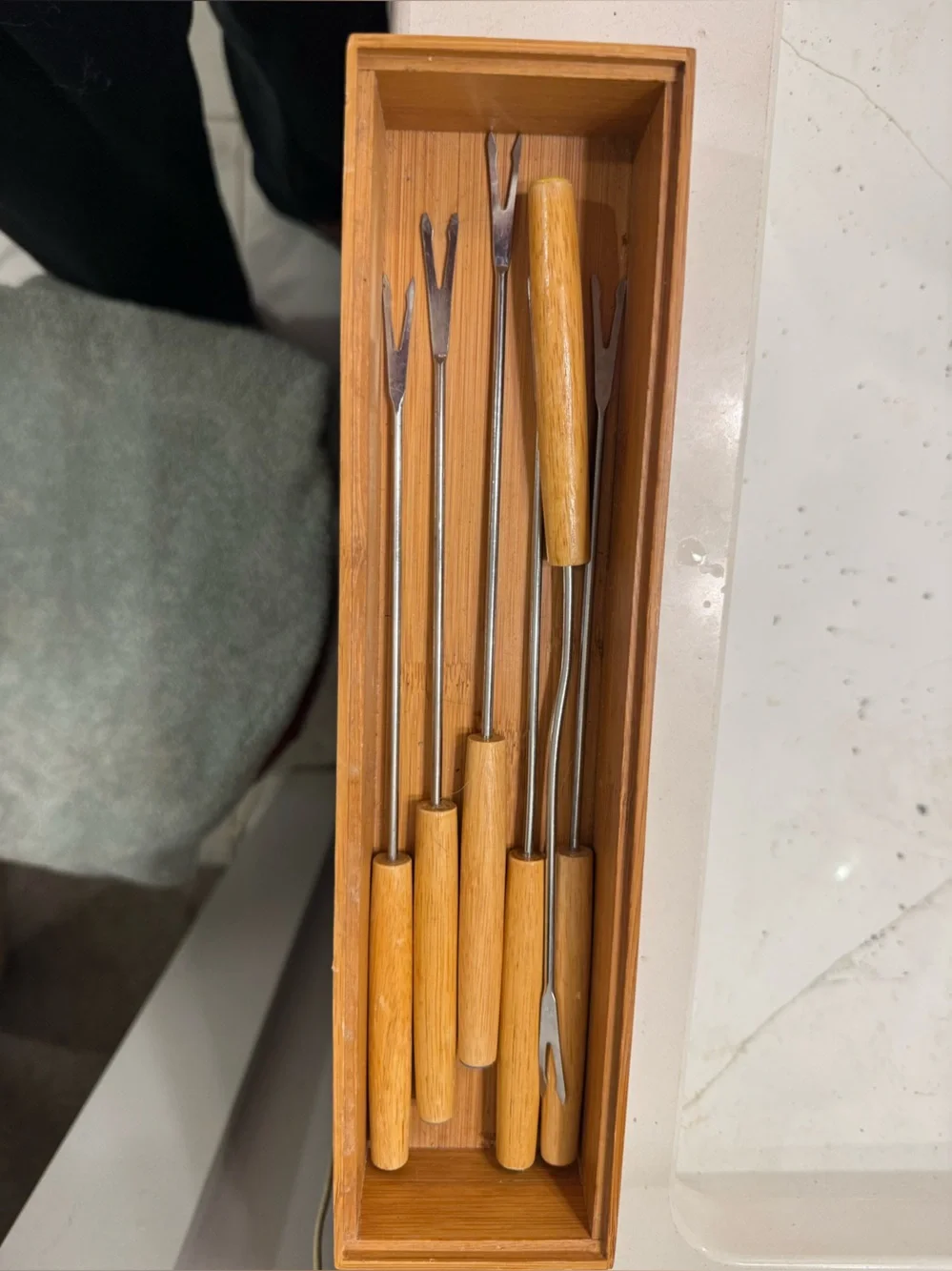 Wood Handle Fondue Fork Set in Natural Wood